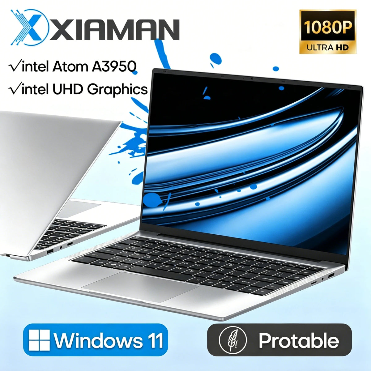 Xiaman Intel Atom A3950 Windows 11 Pro HD Display Laptop
