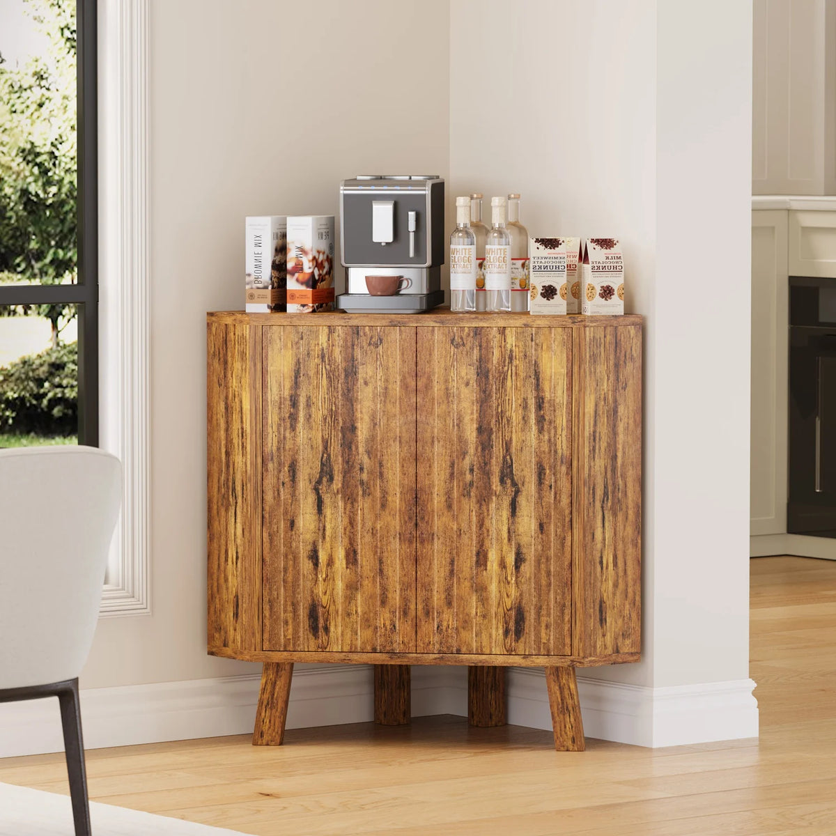HiMISS Farmhouse Corner Storage Cabinet With Adjustable Shelf