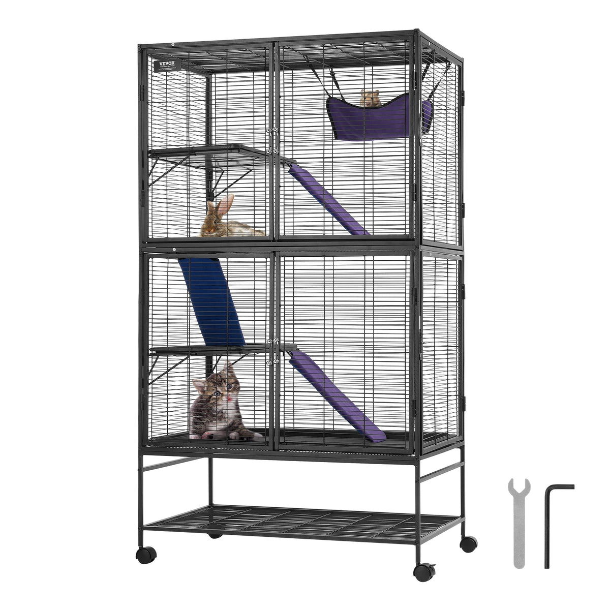 SucceBuy Rolling Metal 4 Tier Ferret Hamster Chinchilla Cage