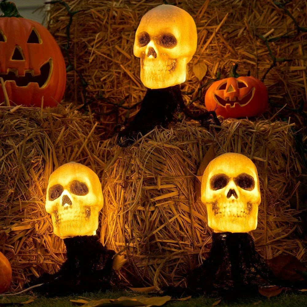 Light Up Halloween Skeleton Skull Stakes Outdoor Lawn Decorations