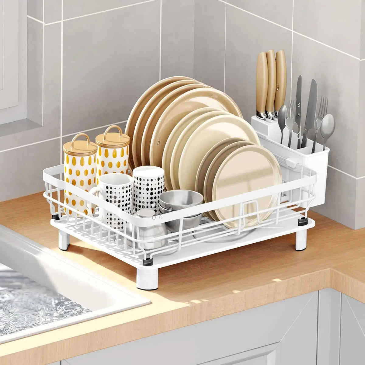 NBVCX Metal Dish Drying Rack With Drainboard For Kitchen Countertop