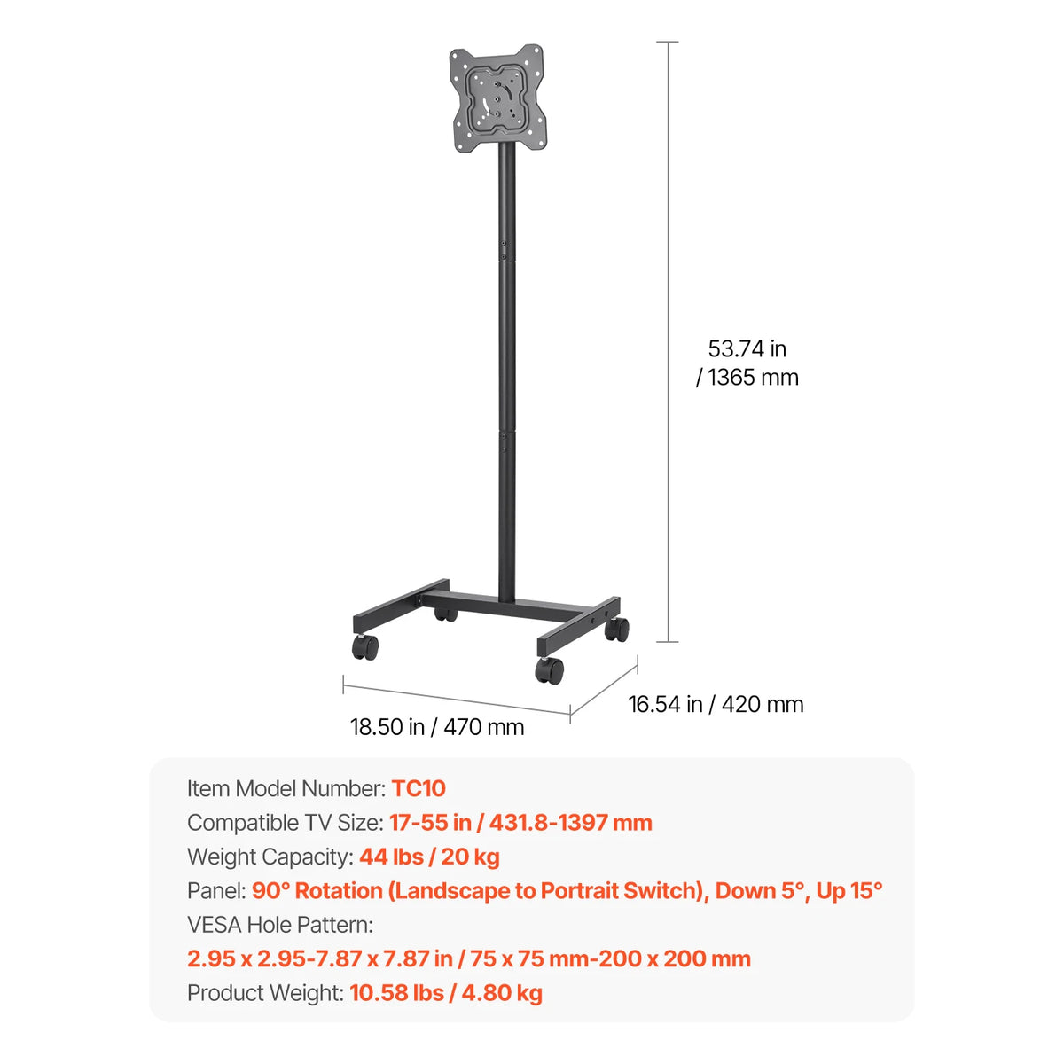 SucceBuy Rolling TV Stand With Wheels For Home And Office