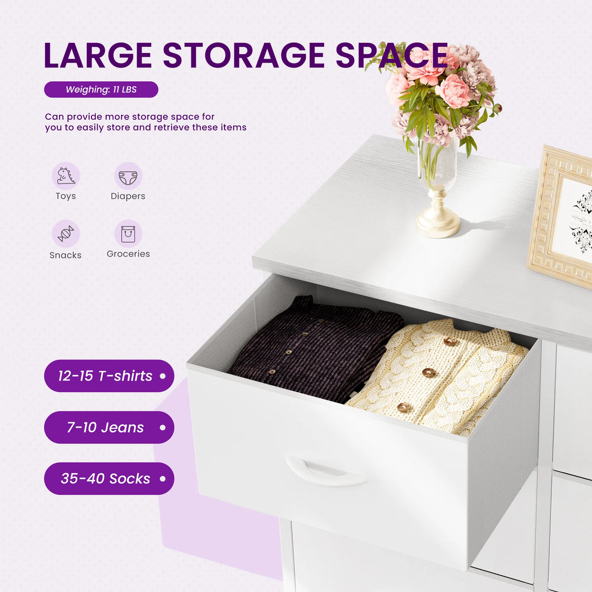 JHK Children's Dresser With Fabric Drawers Storage Cabinet