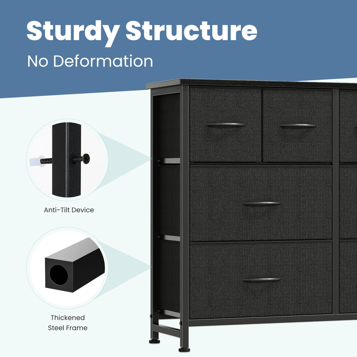 JHK Modern Fabric Drawers Dresser With Metal Frame Storage Tower