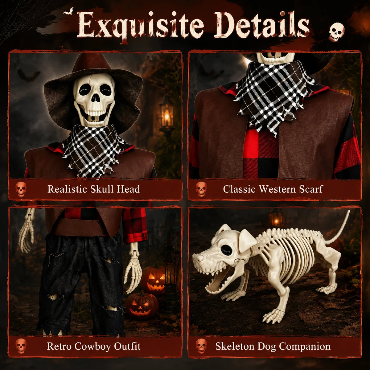 Western Cowboy Jointed Halloween Plastic Skeleton Outdoor Decoration