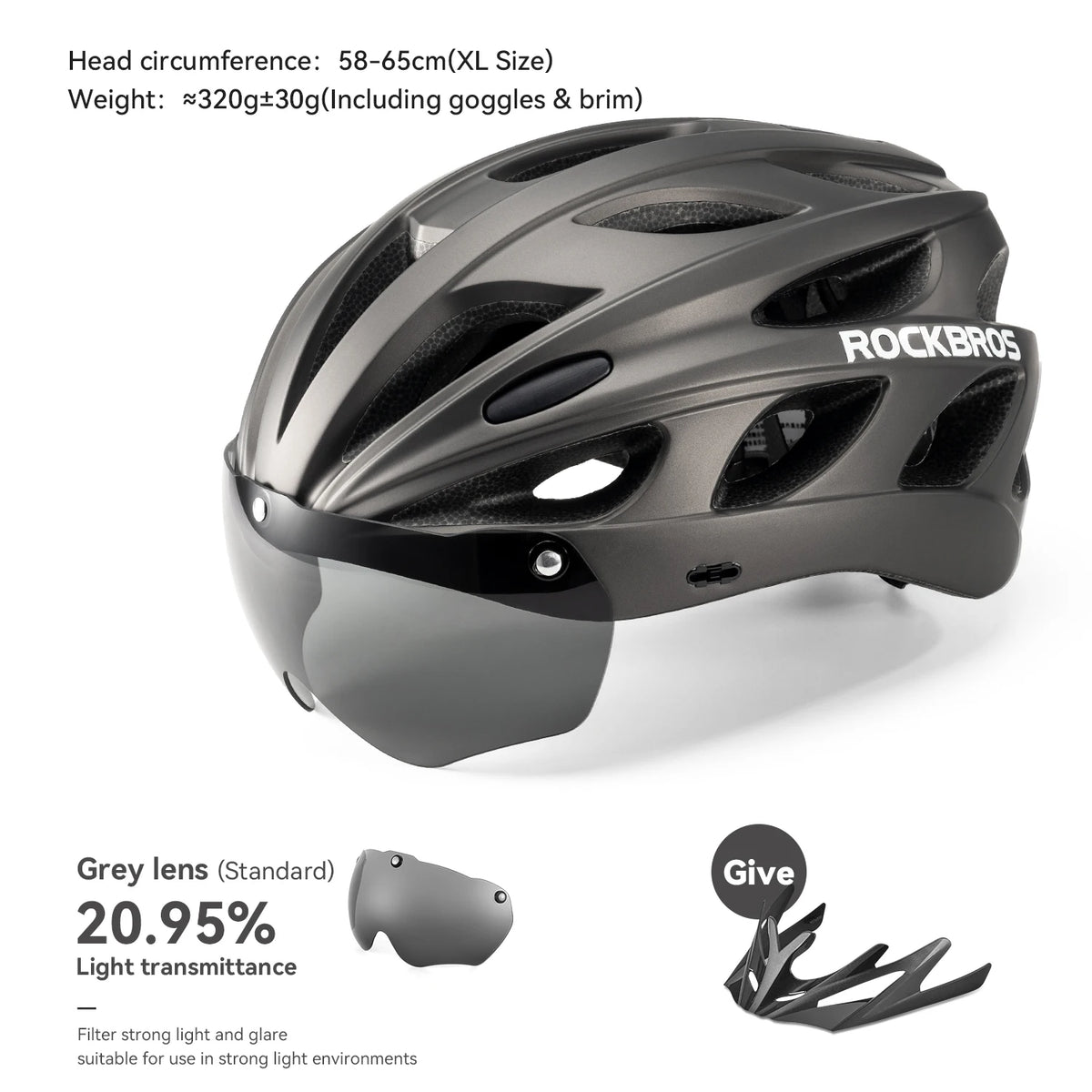 Rockbros Lightweight Cycling Helmet With Integrated Goggles For Road Biking