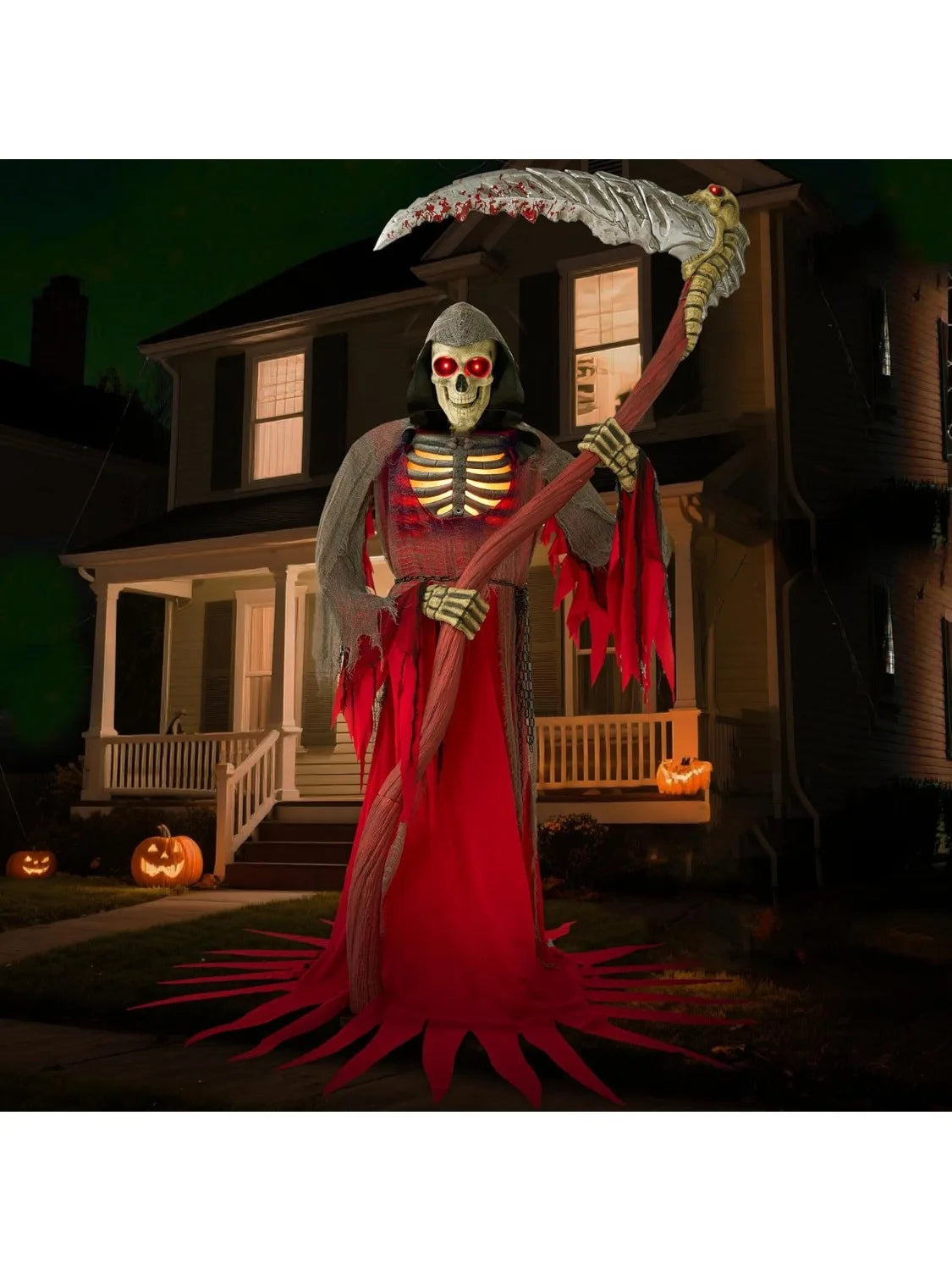Animatronics Grim Reaper Halloween Skeleton Decor With Scythe And Sensor