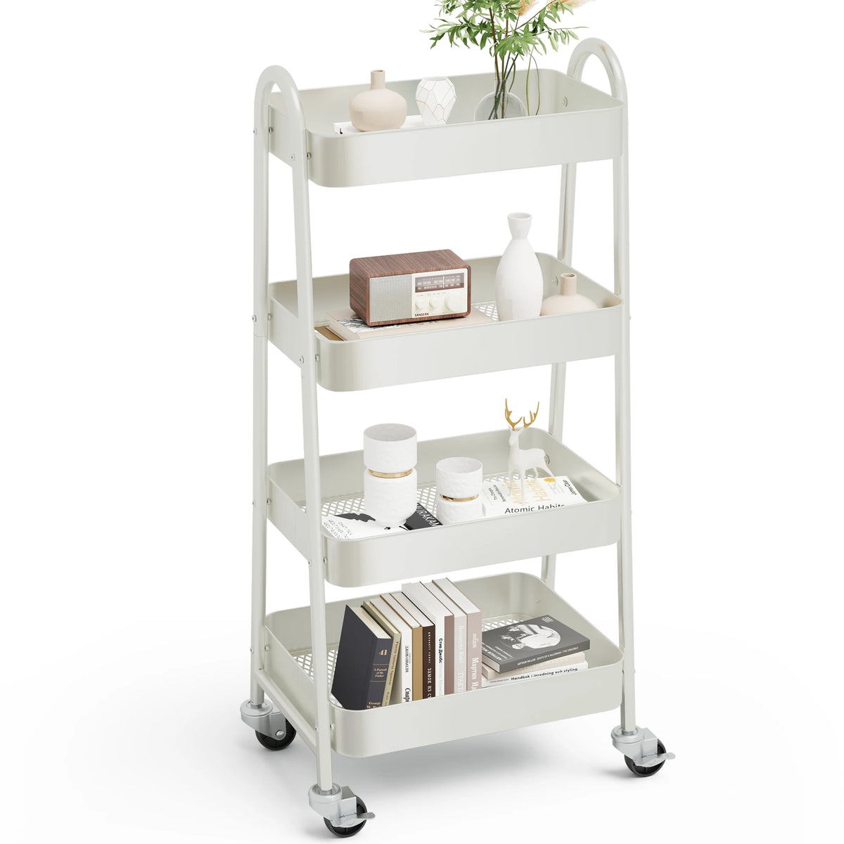 Jhk Four Tier Rolling Metal Utility Storage Cart With Casters