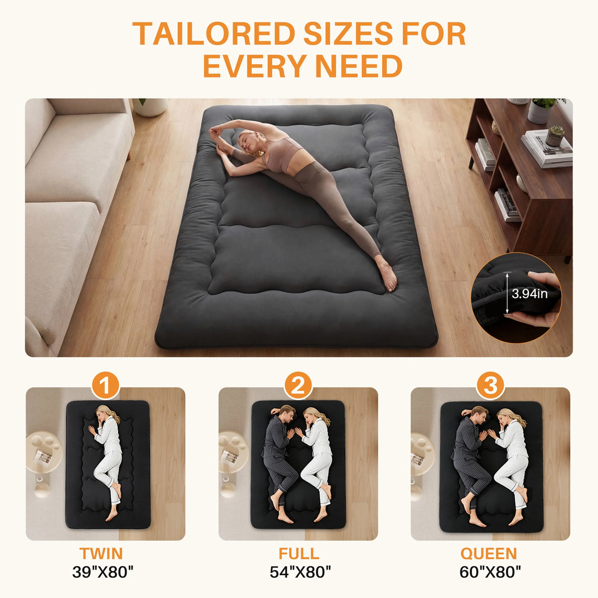 MCQ Japanese Foldable Futon Mattress With Washable Removable Cover