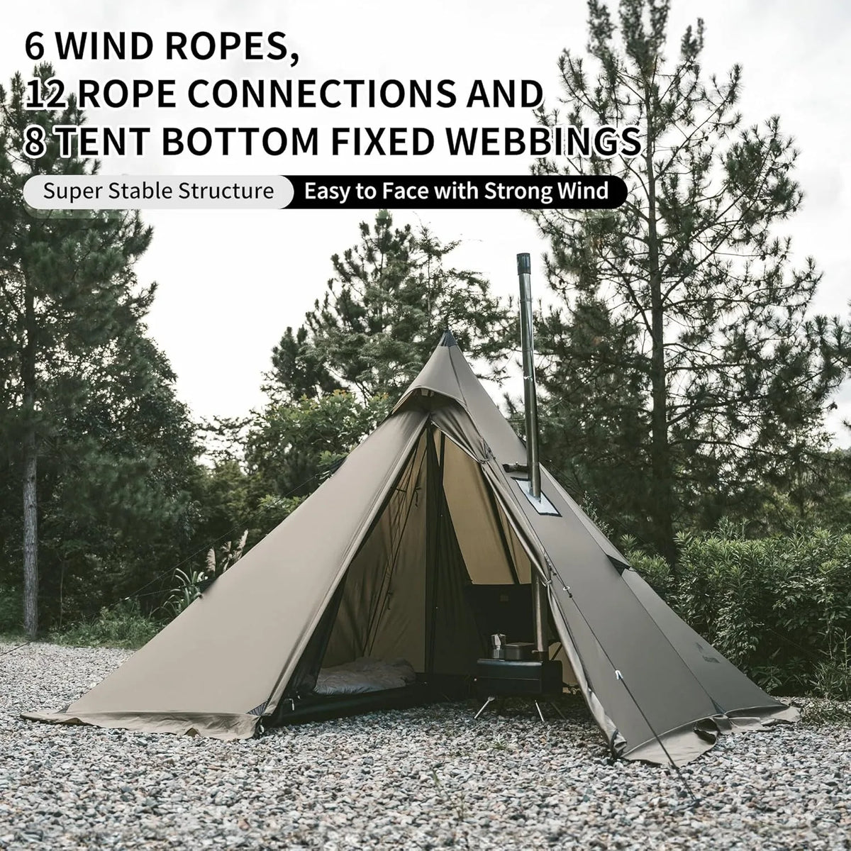 Naturehike Double Layer Chimney Camping Tent With Flame Retardant Tipi