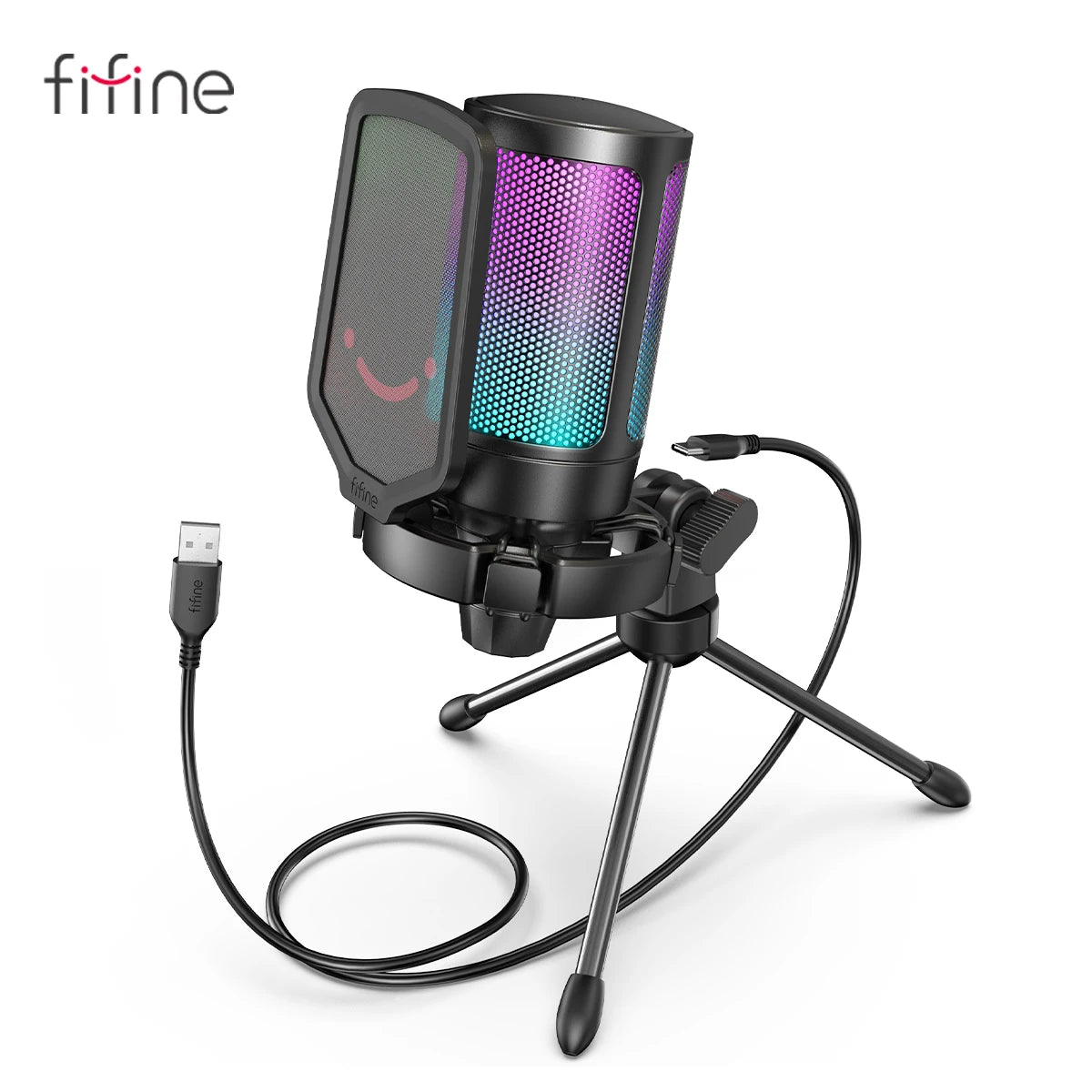 FIFINE AmpliGame USB Gaming Microphone Pop Filter Shock Mount