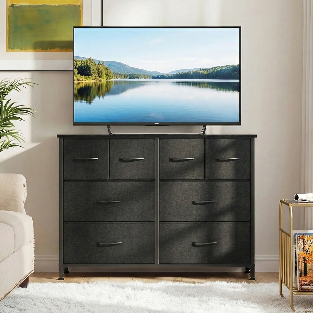 JHK Modern Fabric Drawers Dresser With Metal Frame Storage Tower
