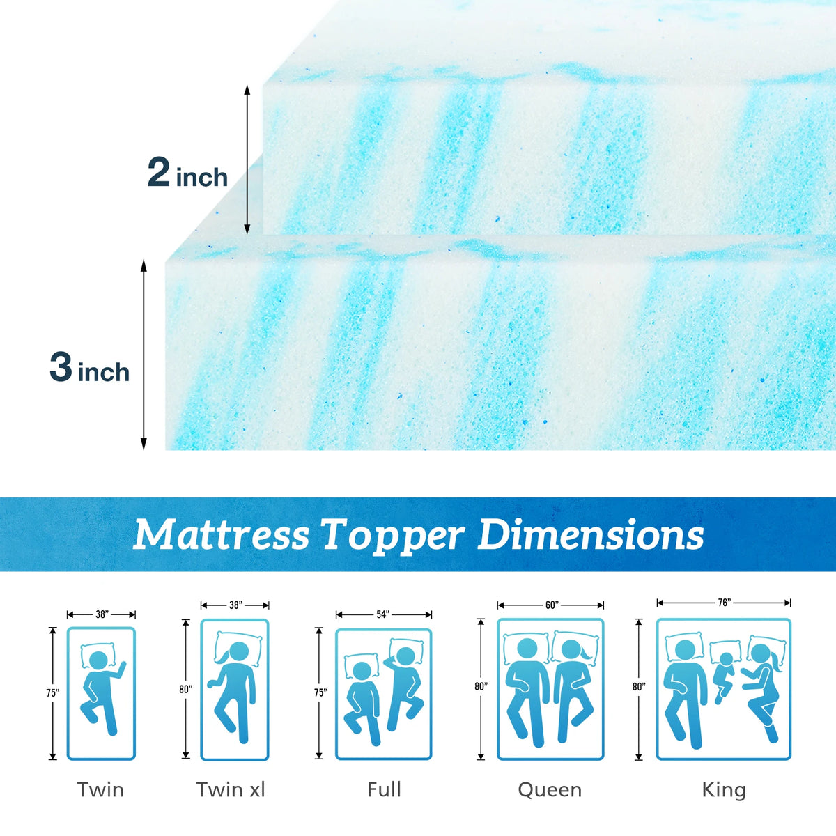 MCQ Soft Memory Foam Gel Cooling Mattress Bed Topper
