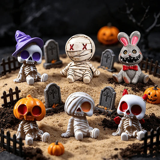 Halloween Mini Resin Skeleton Figurines For DIY Garden Decor