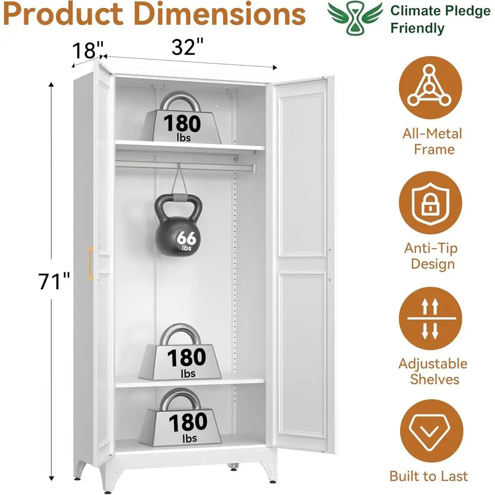 Lism Metal Armoire Wardrobe Cabinet With Doors And Shelves