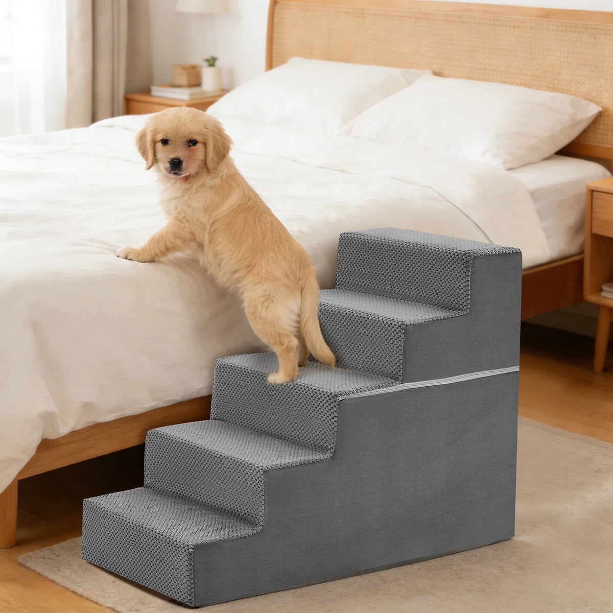 Curved Foam Dog Stair Ramp With Non Slip Pet Steps