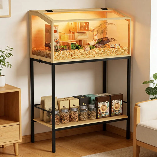 Bingopaw Elevated Wooden Hamster Cage With Storage Shelf LED Light