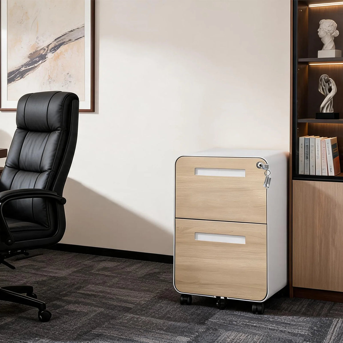 Himiss Two Drawer Rolling Metal Filing Cabinet With Lock