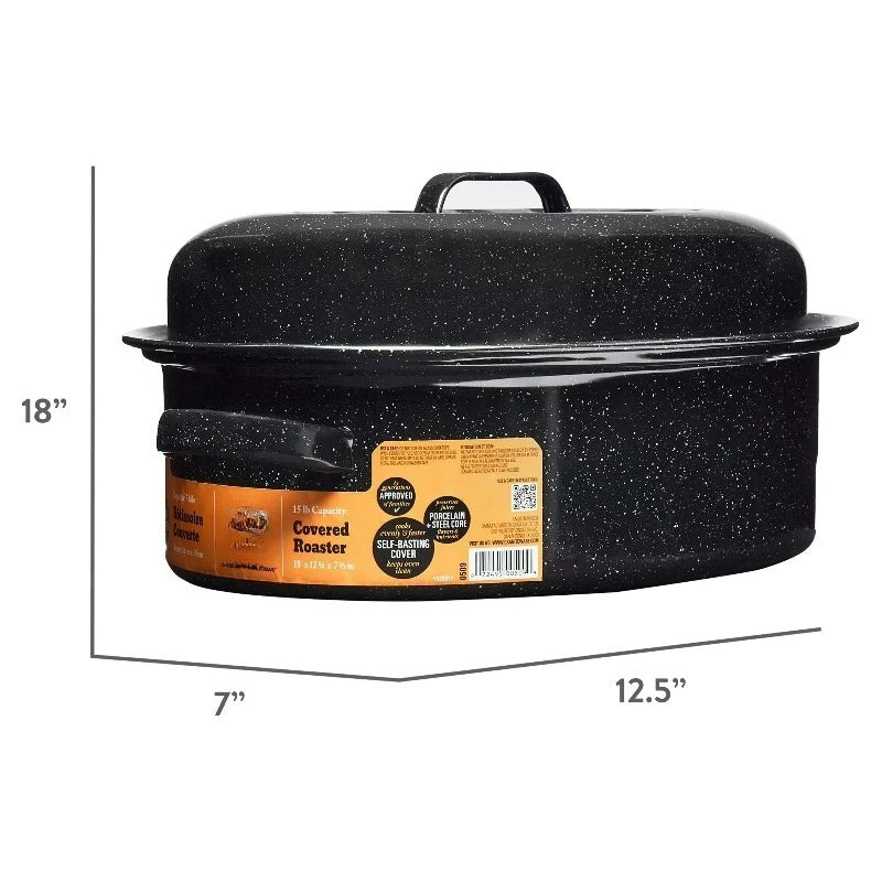 Covered Oval Steel Roasting Pan With Even Heat Distribution