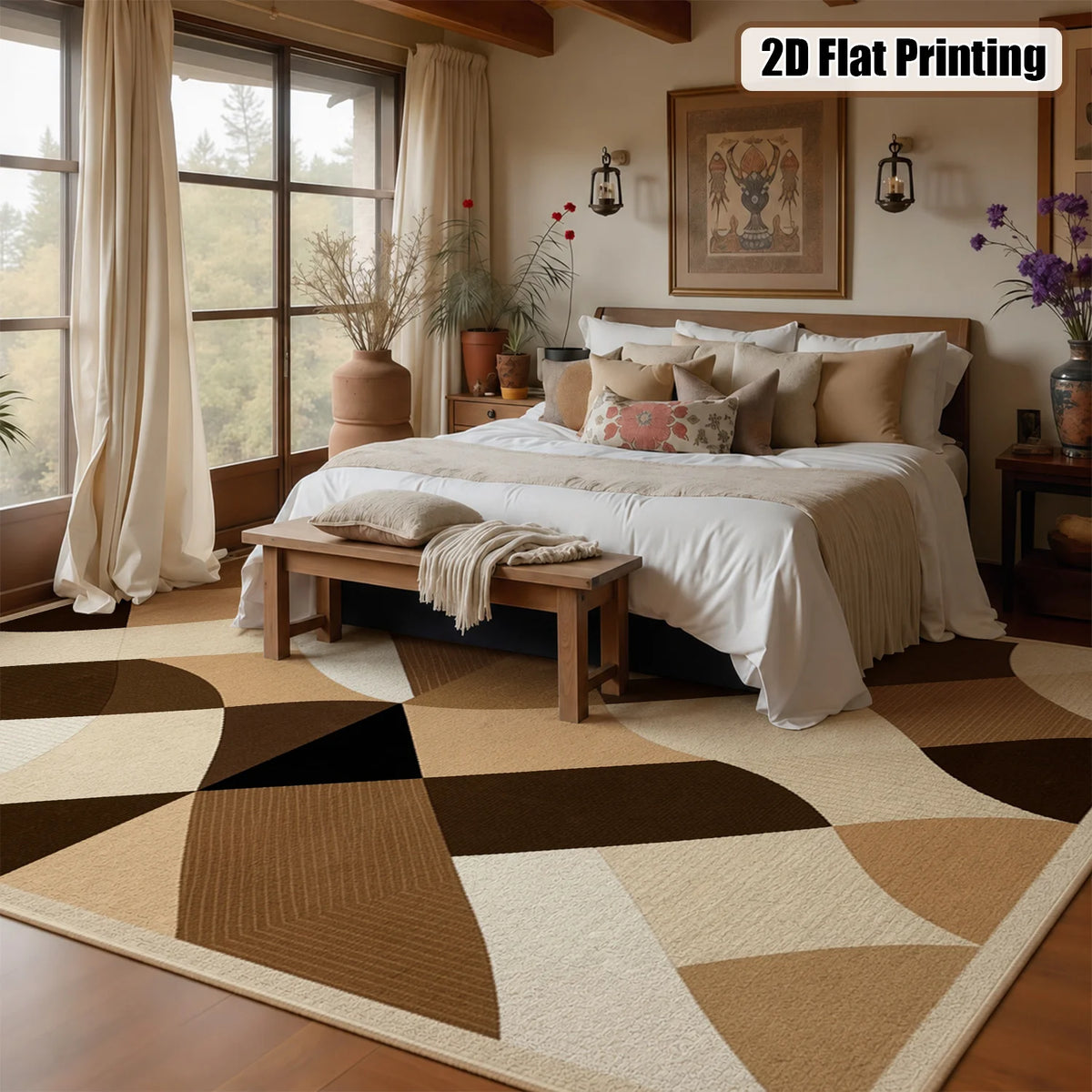 Abstract Geometric Velvet Area Rug Machine Washable Plush Floor Mat