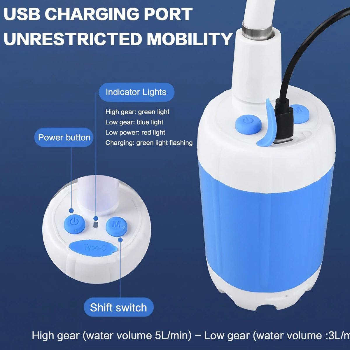 Portable Handheld Rechargeable Shower Pump For Outdoors
