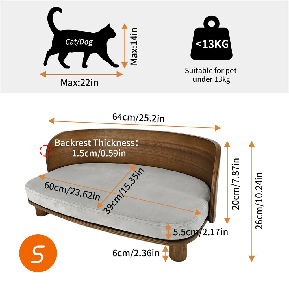 Borwart Elevated Pet Sofa Eucalyptus Couch Bed With Cushion