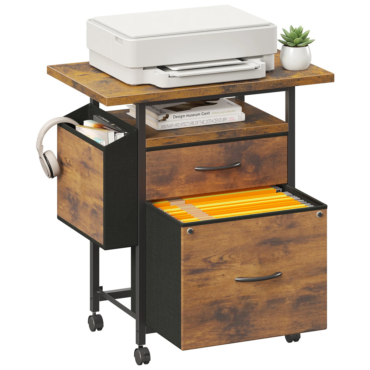 JHK Mobile File Cabinet With Two Fabric Drawers And Shelf