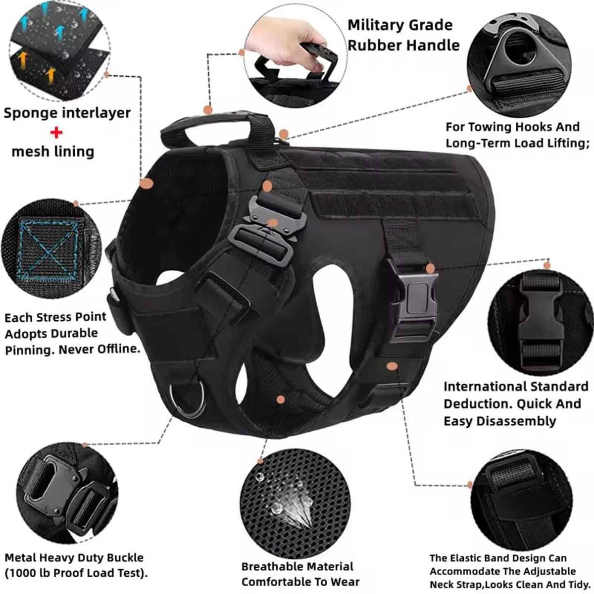 Nylon Tactical Dog Harness With Molle Pouches And Quick Release