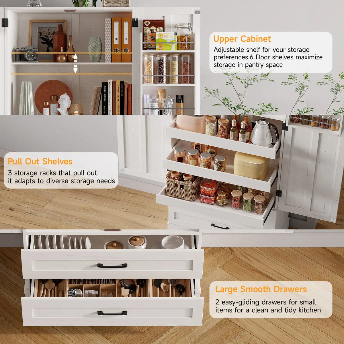 Onbrill Freestanding Kitchen Pantry Cabinet With Storage Shelves