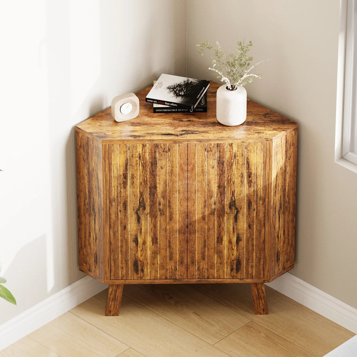 HiMISS Farmhouse Corner Storage Cabinet With Adjustable Shelf