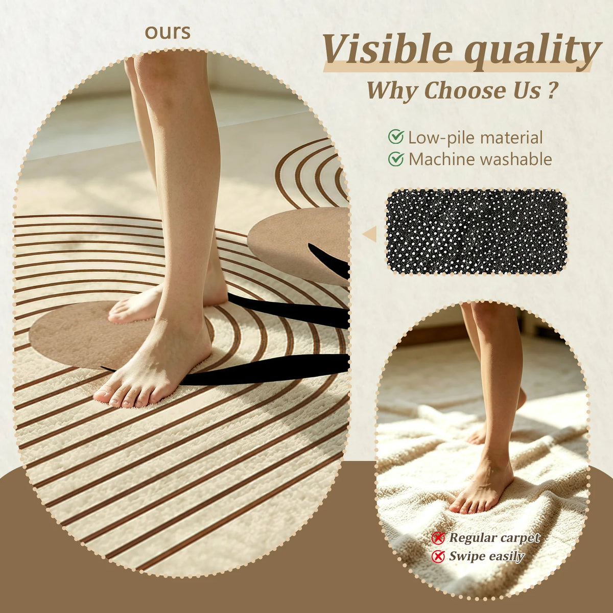 Machine Washable Velvet Area Rug with Non Slip Backing