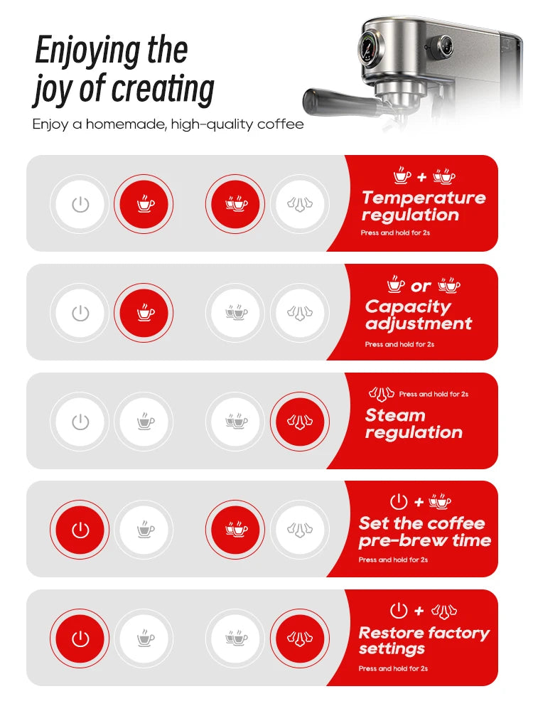 HiBREW Semi Automatic Espresso Coffee Machine With Adjustable Temperature