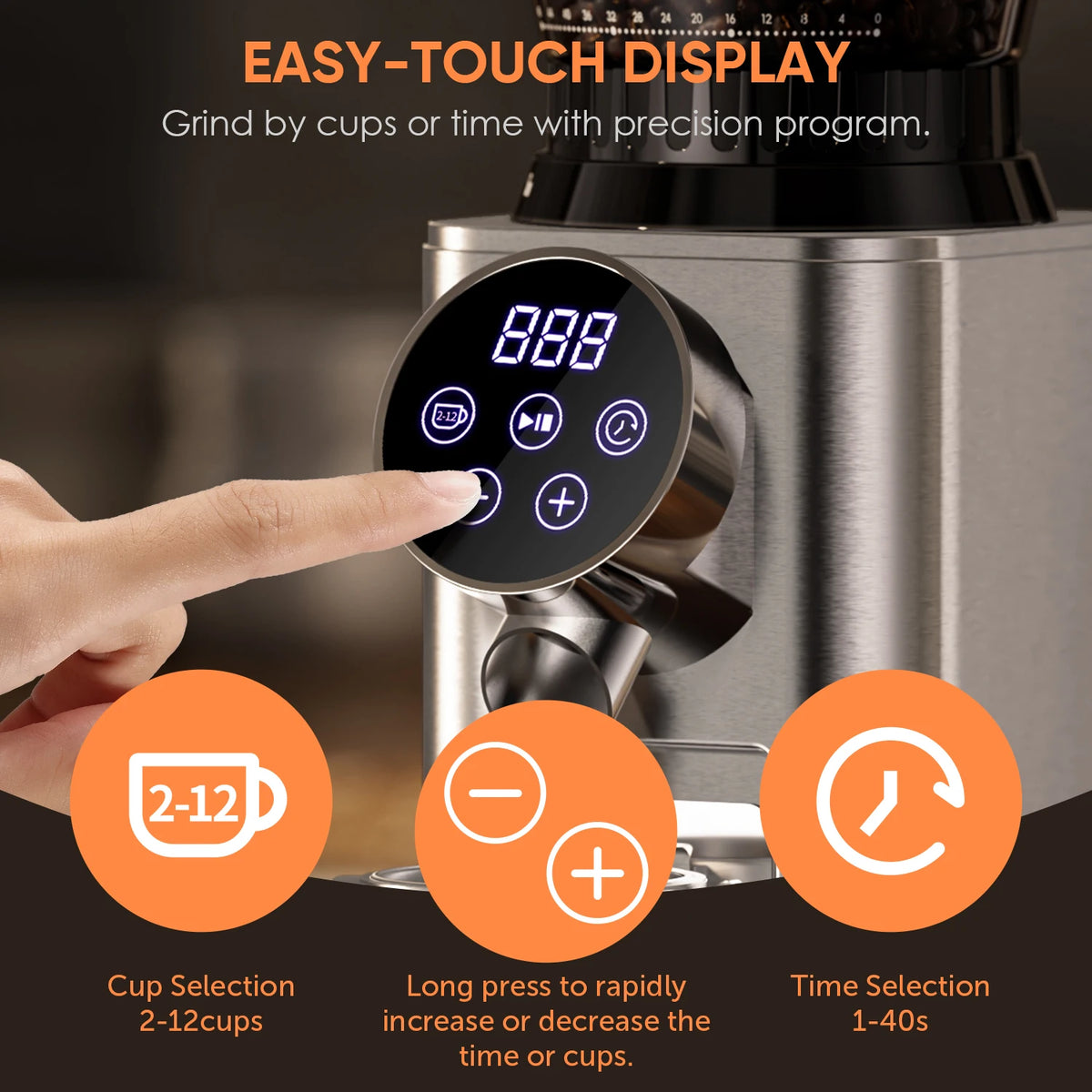 BioloMix Electric Conical Burr Coffee Grinder Adjustable Settings