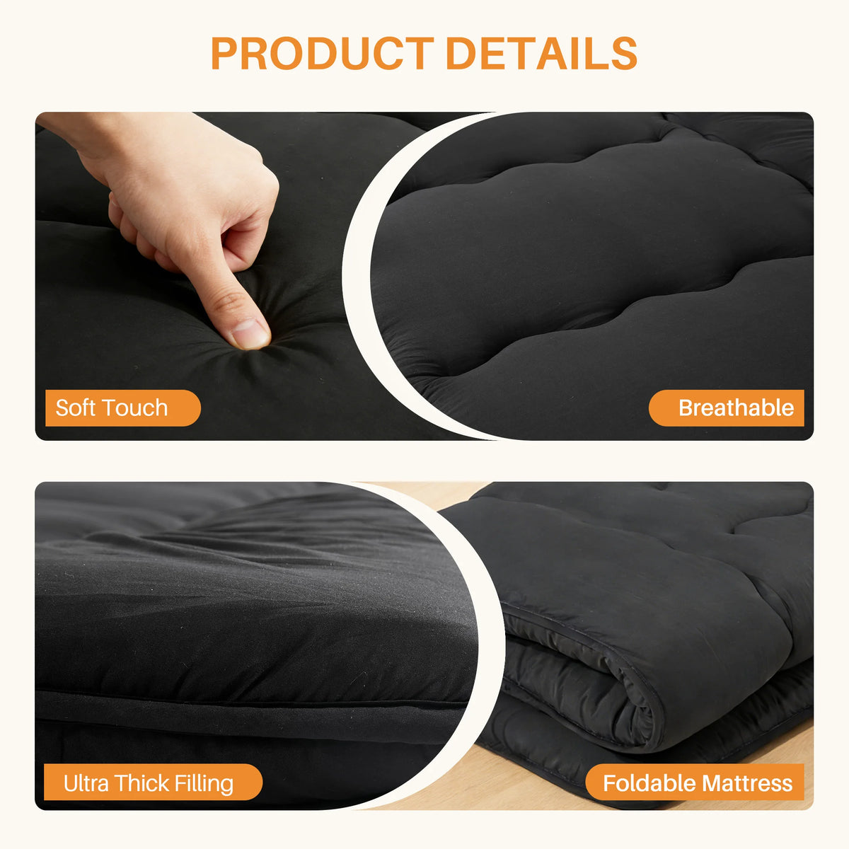 MCQ Japanese Foldable Futon Mattress With Washable Removable Cover