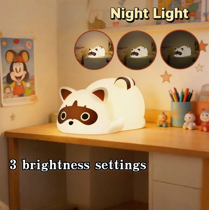 Rechargeable Silicone Raccoon Night Light With Three Dimmable Modes