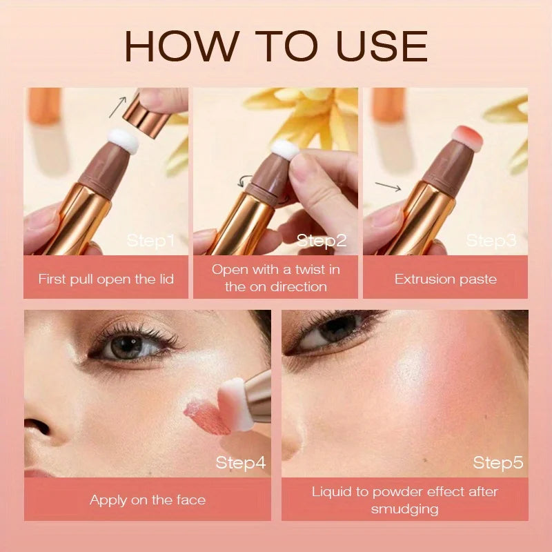 Liquid Powder Blusher And Contour Stick With Cushion Applicator