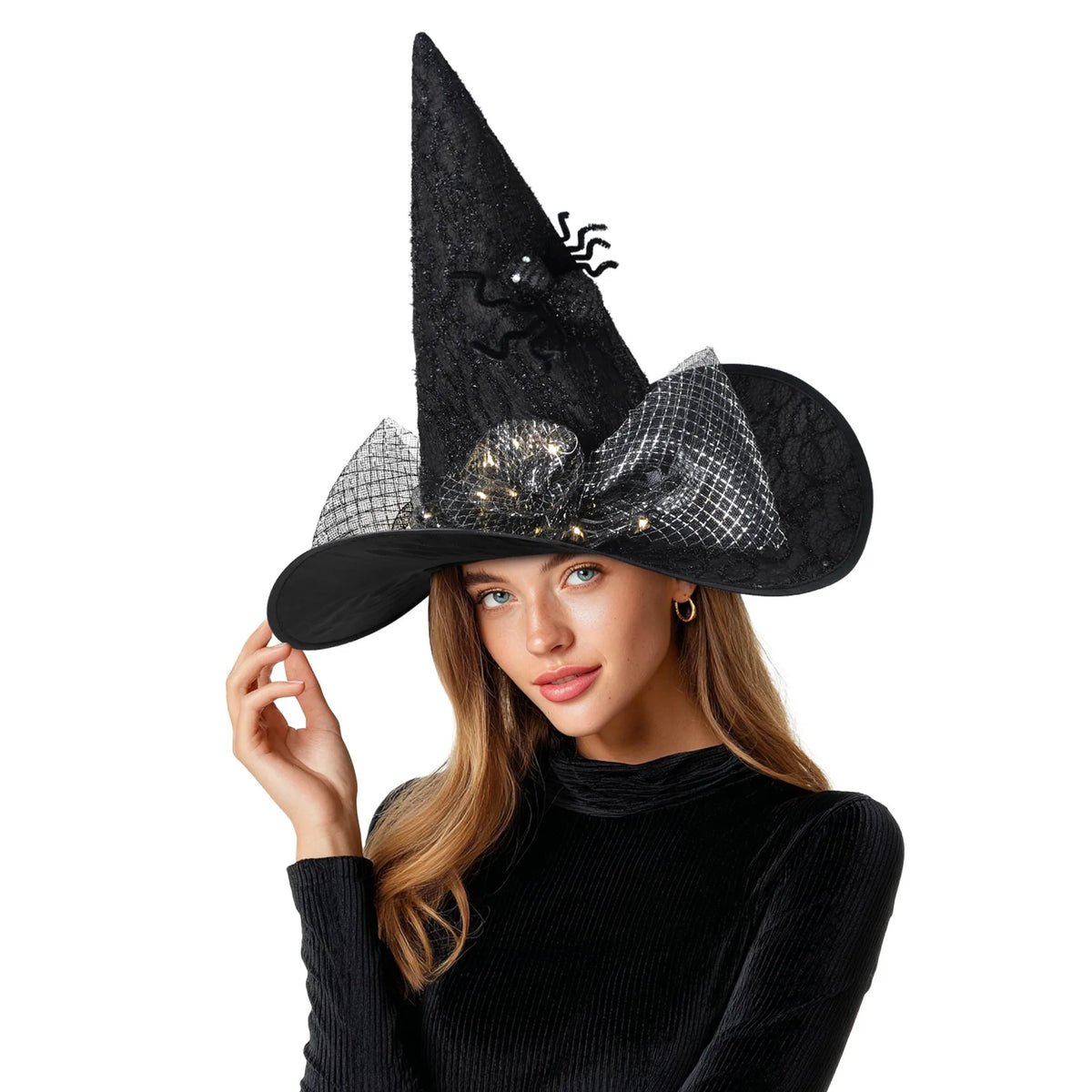 Womens Halloween Witch Hat With Lace And Decorative Accents Outfit Accessory