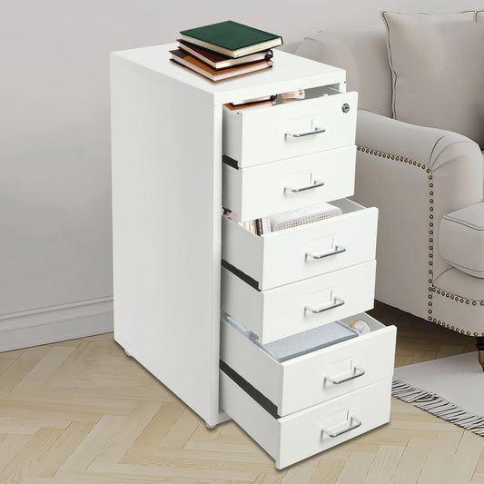 Rolling Metal File Cabinet With Lock And Six Drawers For Office