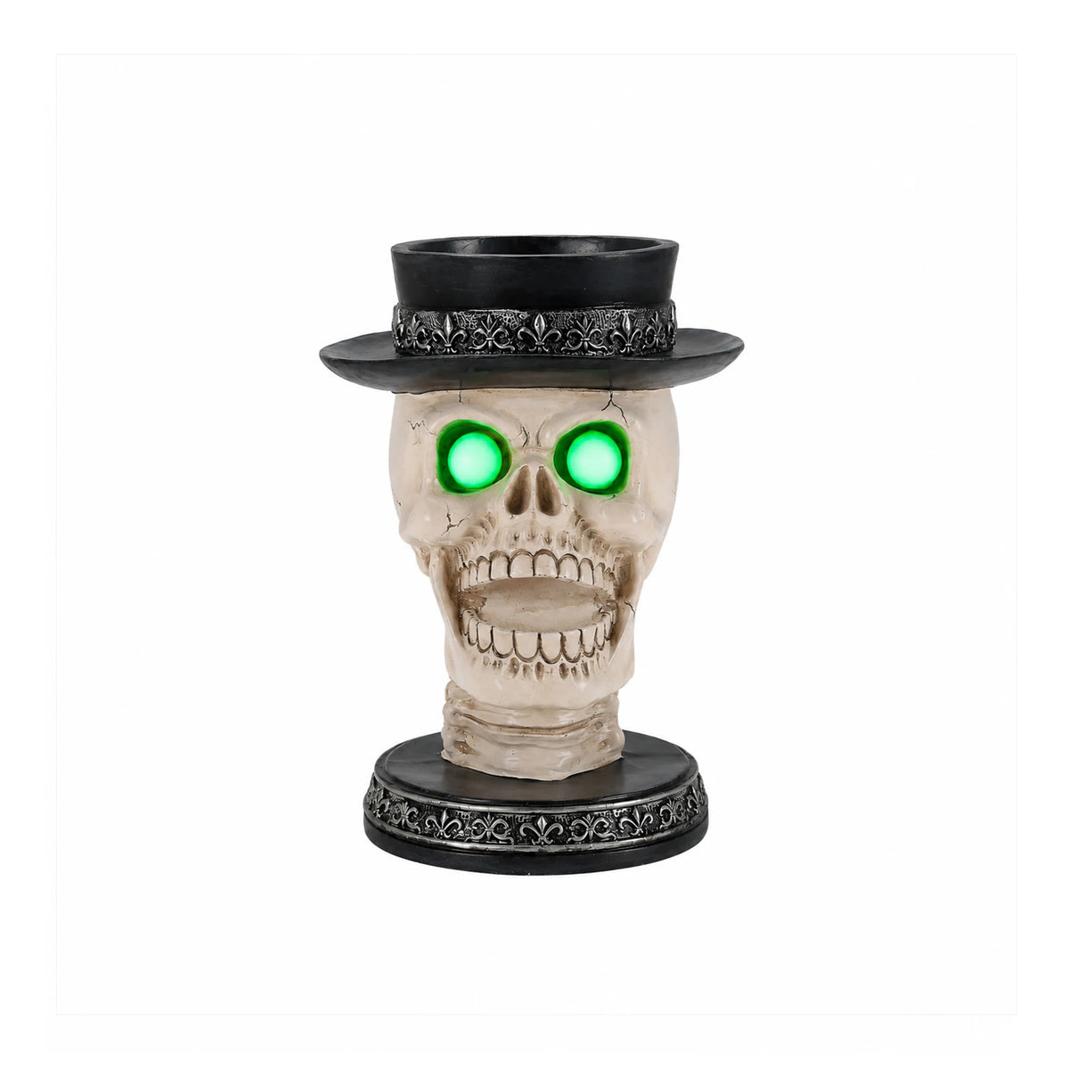 Halloween Gothic Skull Candle Holder LED Glowing Eyes Tabletop Decor