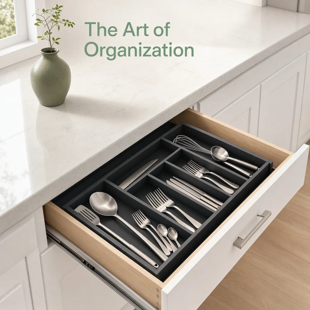 Bamboo Expandable Drawer Organizer For Utensils And Silverware Trays