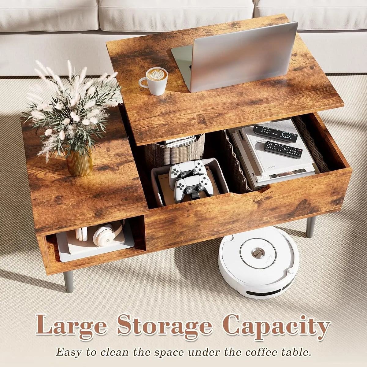 OLIXIS Lift Top Coffee Table With Hidden Storage Compartment