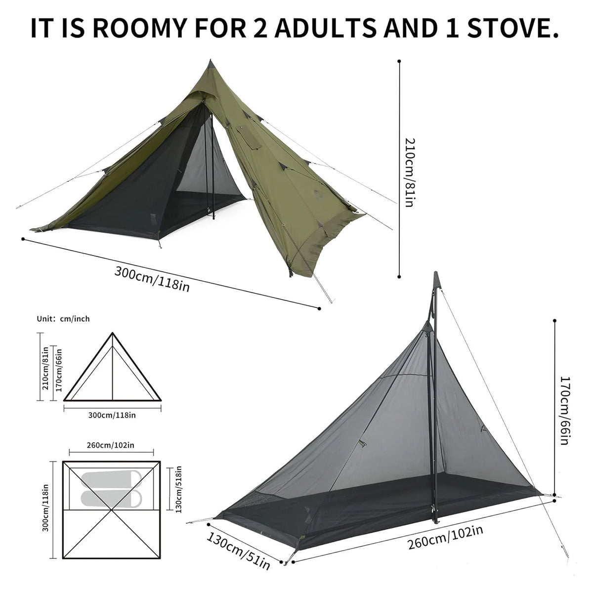 Naturehike Double Layer Chimney Camping Tent With Flame Retardant Tipi