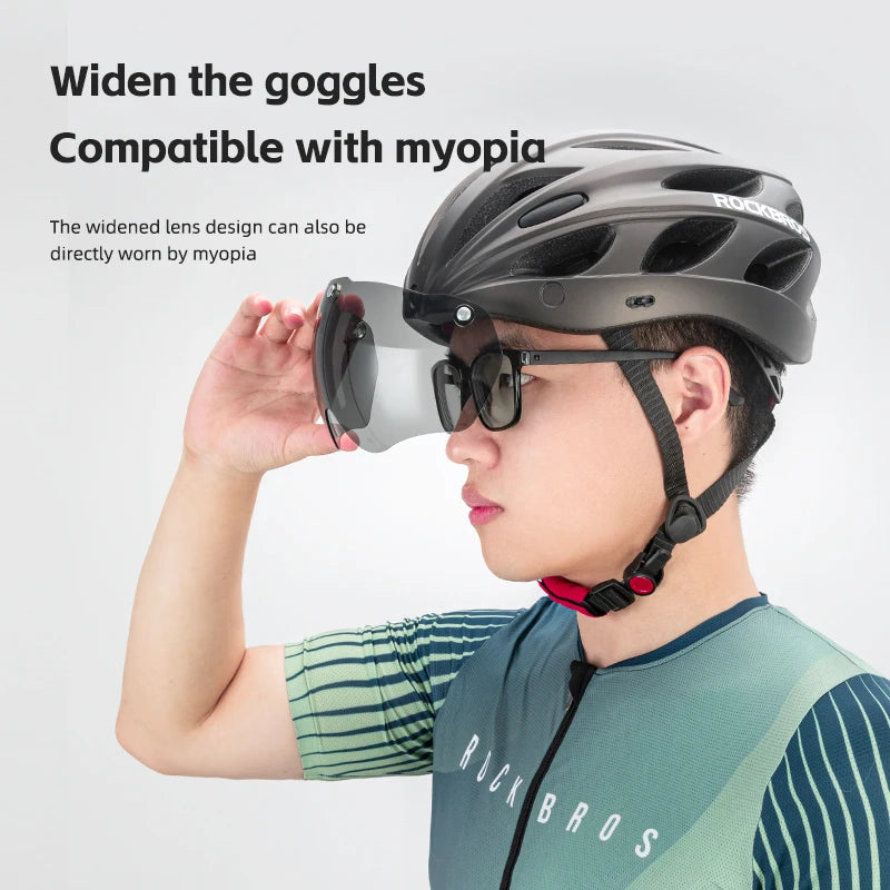 Rockbros Lightweight Cycling Helmet With Integrated Goggles For Road Biking