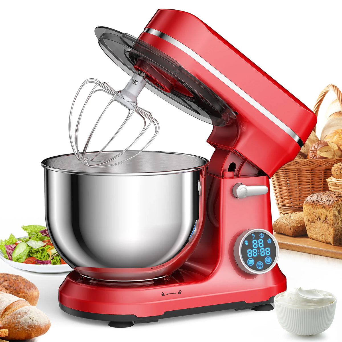 BioloMix 1200W Kitchen Stand Mixer With Digital Display Tilt Head