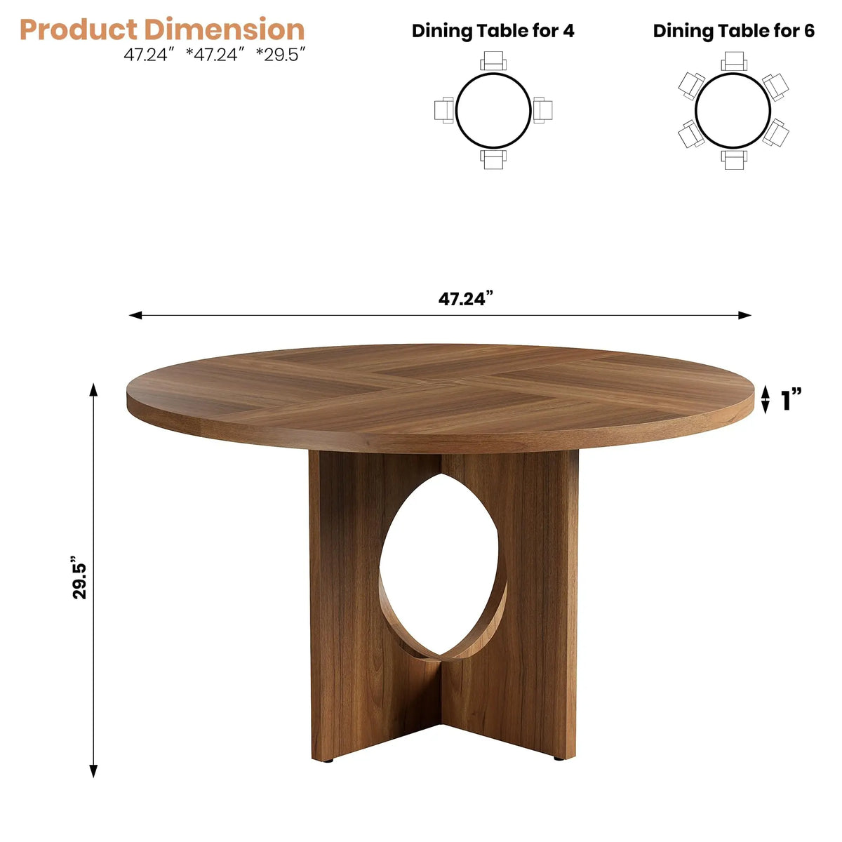Farmhouse Round Dining Table With Wooden Pedestal Base
