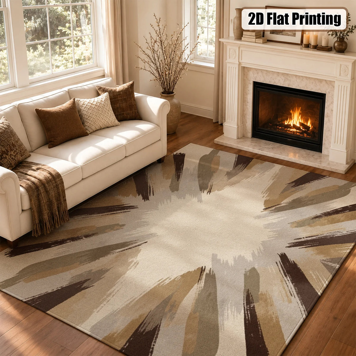 Abstract Brush Stroke Velvet Area Rug Machine Washable For Living Room