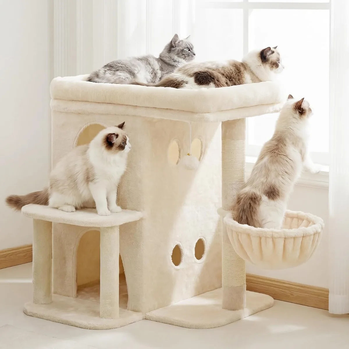 NBVCX Dual Condo Cat Tower With Sisal Posts And Basket