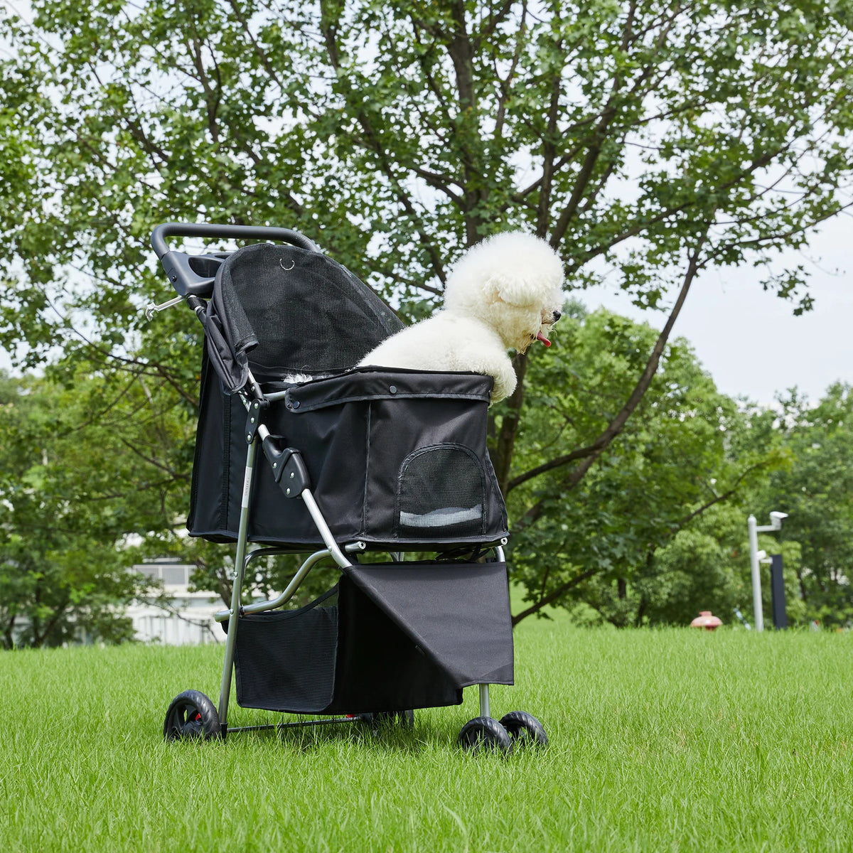 Foldable Three Wheel Pet Stroller For Small Dogs With Storage