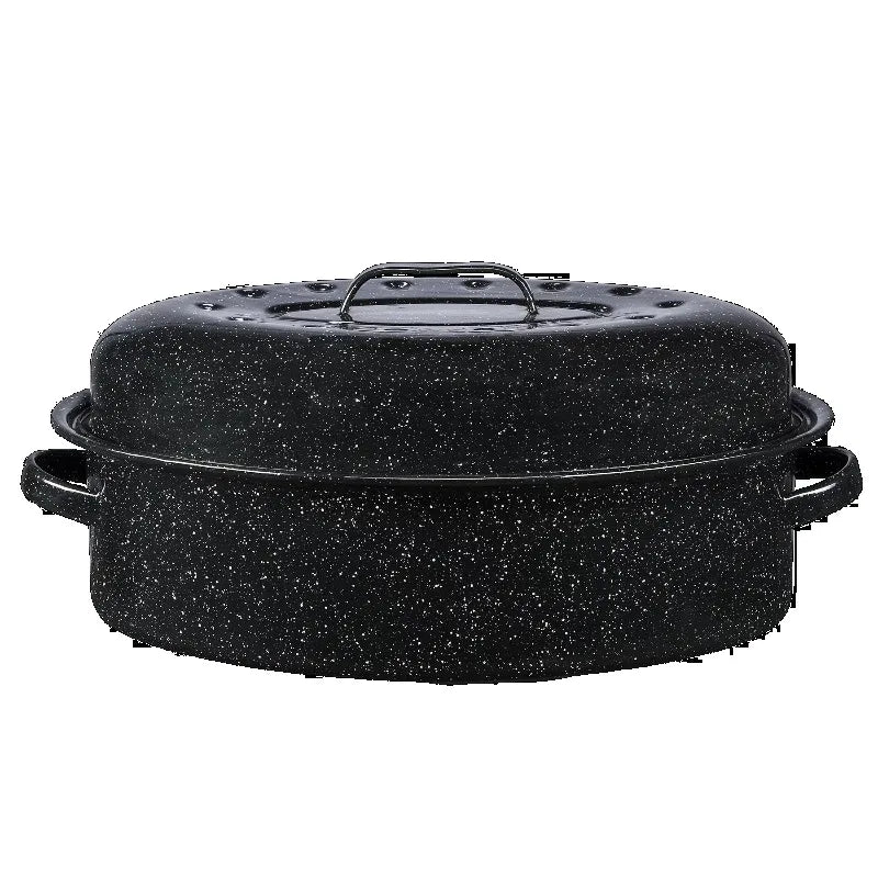 Covered Oval Steel Roasting Pan With Even Heat Distribution