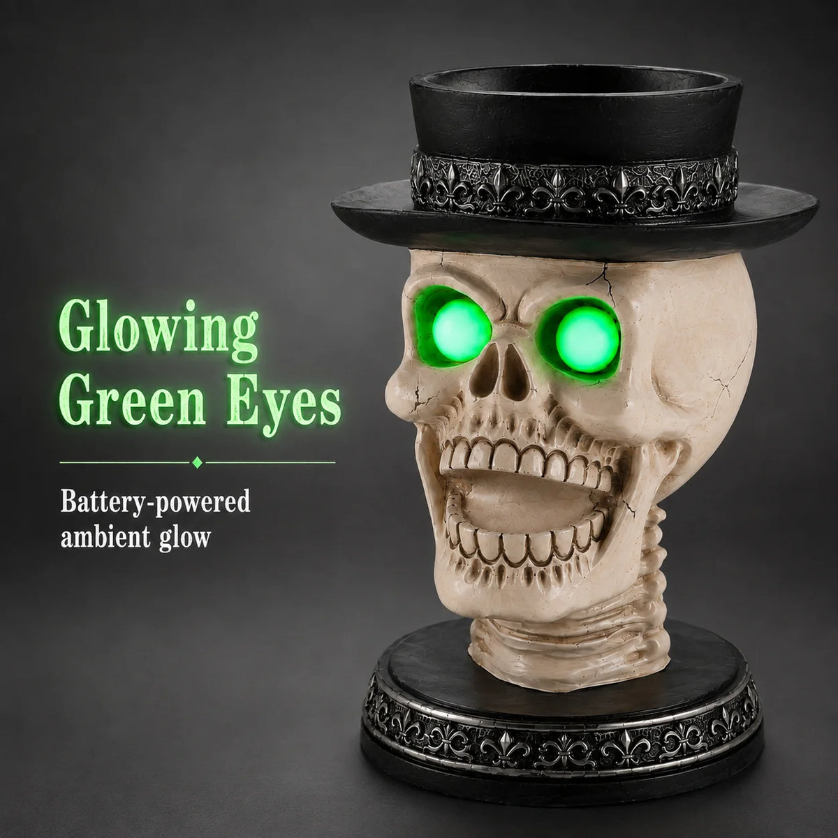 Halloween Gothic Skull Candle Holder LED Glowing Eyes Tabletop Decor